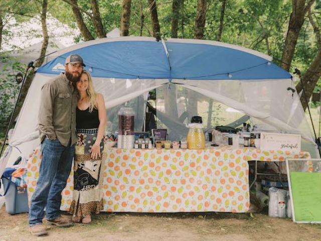 Dalton and Xena at their food stand